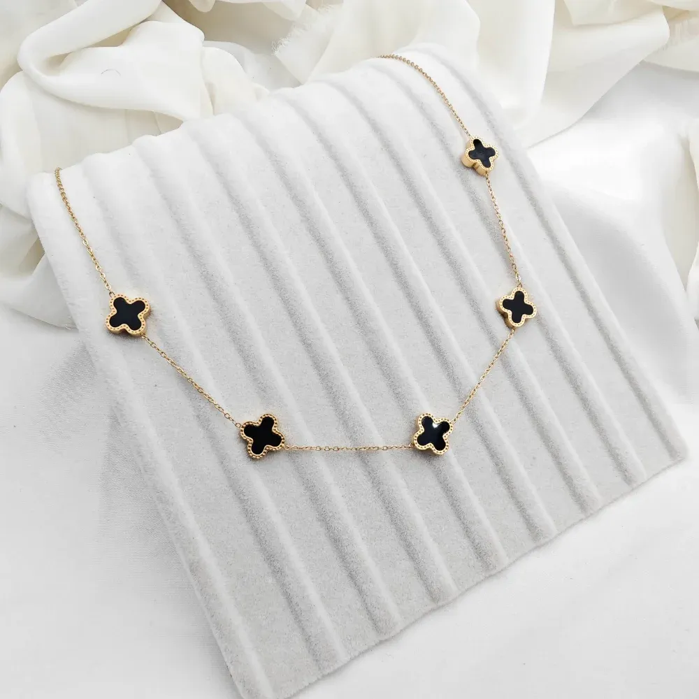 Stainless Steel V.Cleef Siyah Tas Kolye