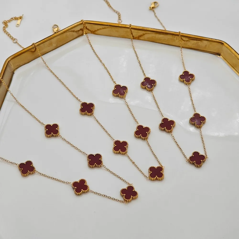 Stainless Steel V.Cleef Kolye Bordo