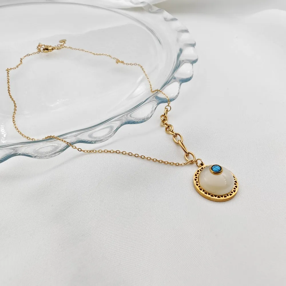 Stainless Steel Mavi Taşlı Kolye