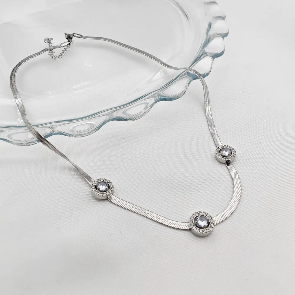 Stainless Steel Taşlı Kolye İtalyan Zincir