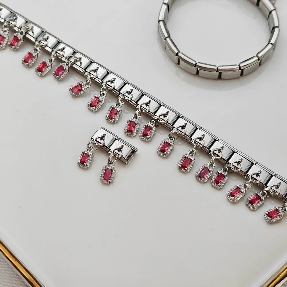 Stainless Steel Nomi Charm Pembe Taşlı